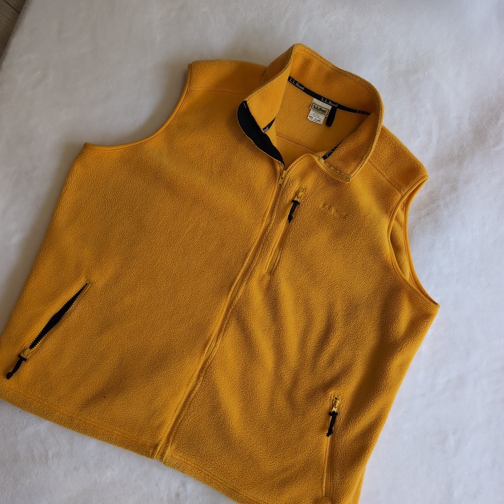 Vintage LL Bean Fleece Vest Men XL Tall Yellow Full Zip Made in USA 90s Outdoor